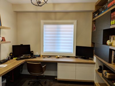 Melamine floating desk + high gloss white cabinet