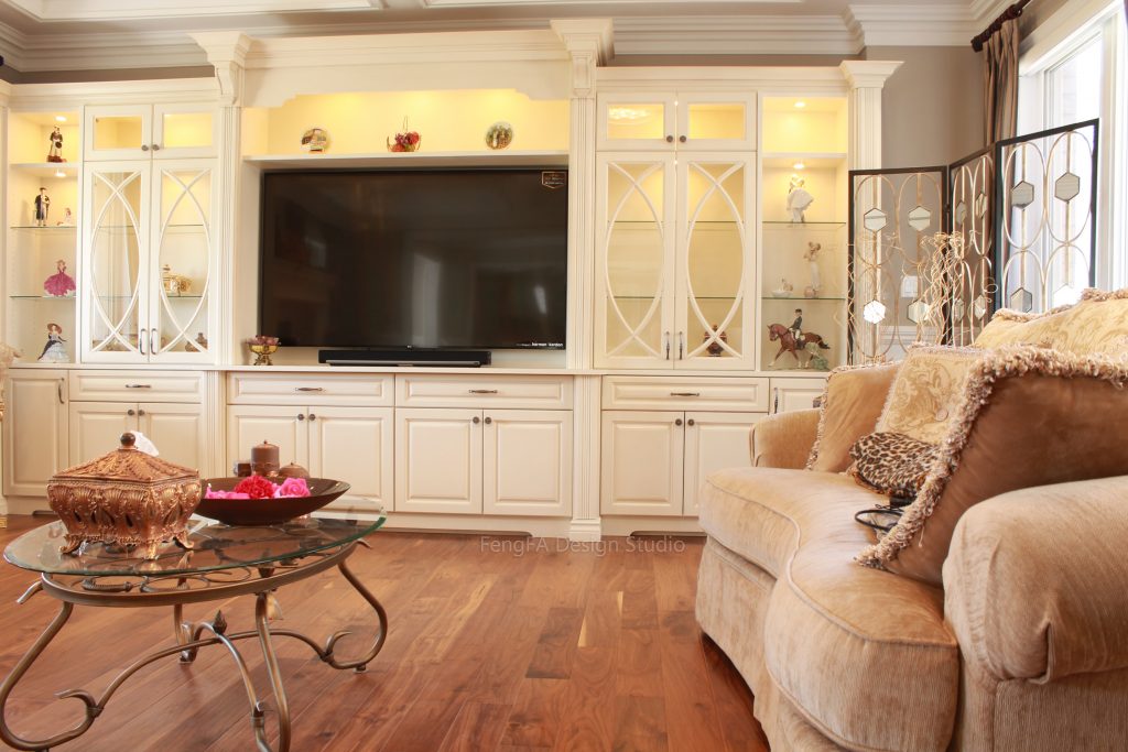painted MDF cabinets with white quartz