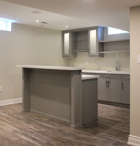 bar and island with white quartz countertop