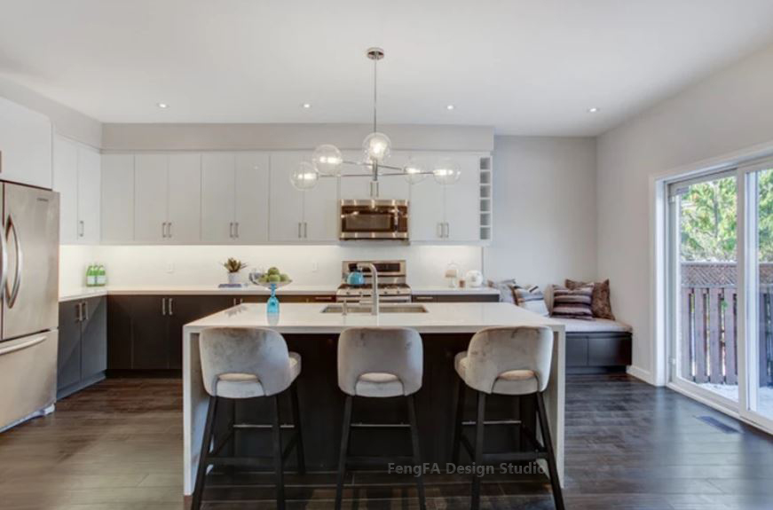 Contemporary Kitchen with Contrast Color Theme and Under the Box Design