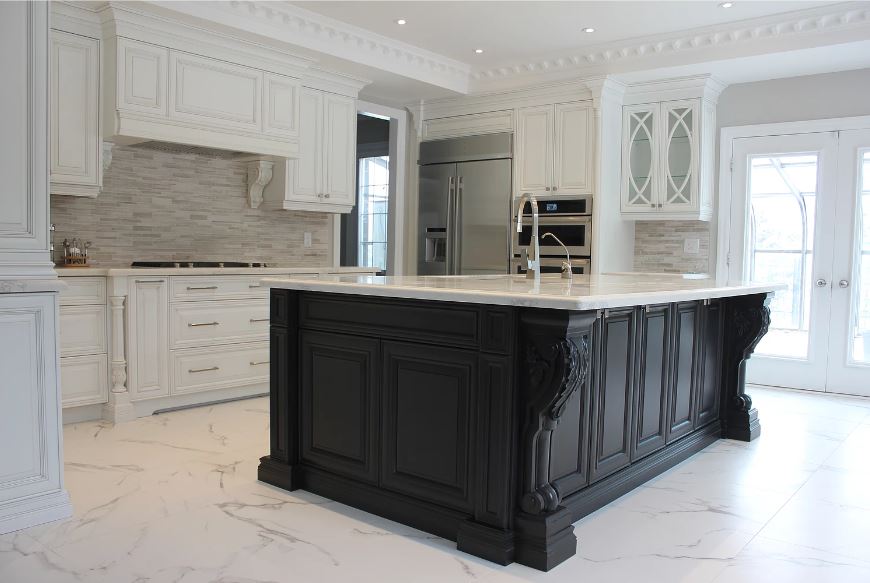Island Post Decoration and Built In Appliance Pantry Section